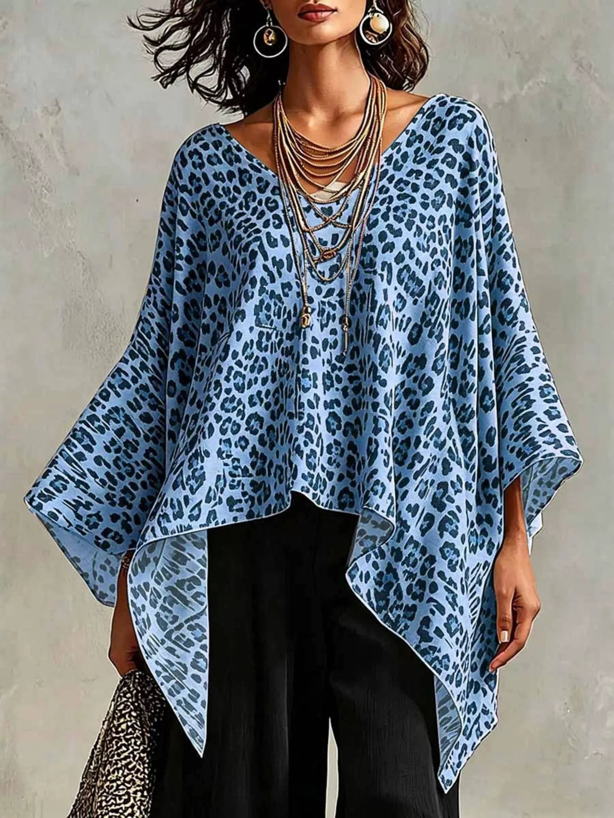 Full Size Leopard Print Asymmetrical Hem Top Plus Size - WYNFLARE