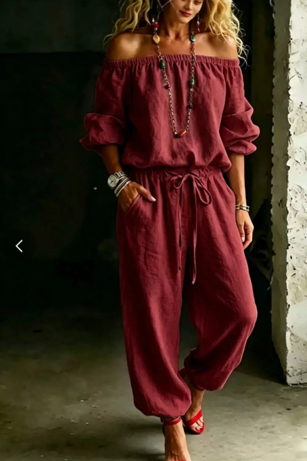 Full Size Off-Shoulder Top and Pants Set Plus Size - WYNFLARE
