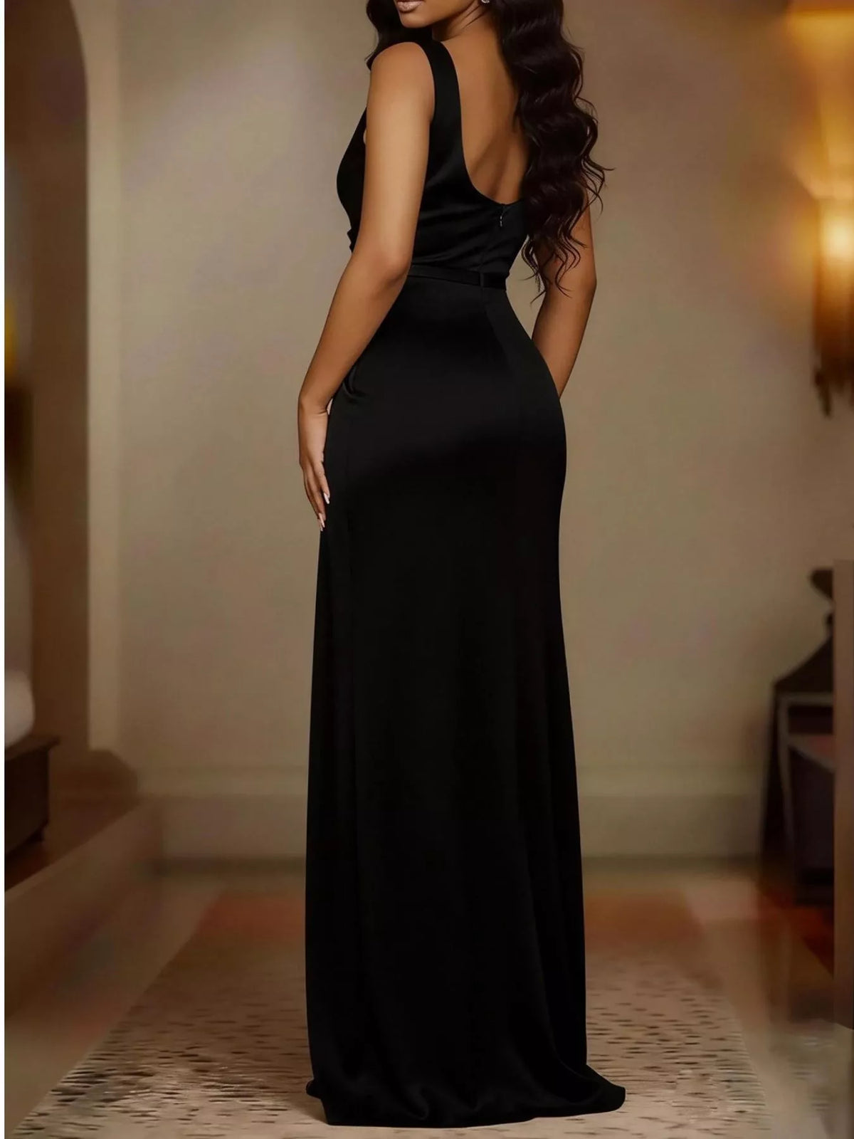 Full Size Satin Cowl Neck High Slit Maxi Dress Plus Size - WYNFLARE