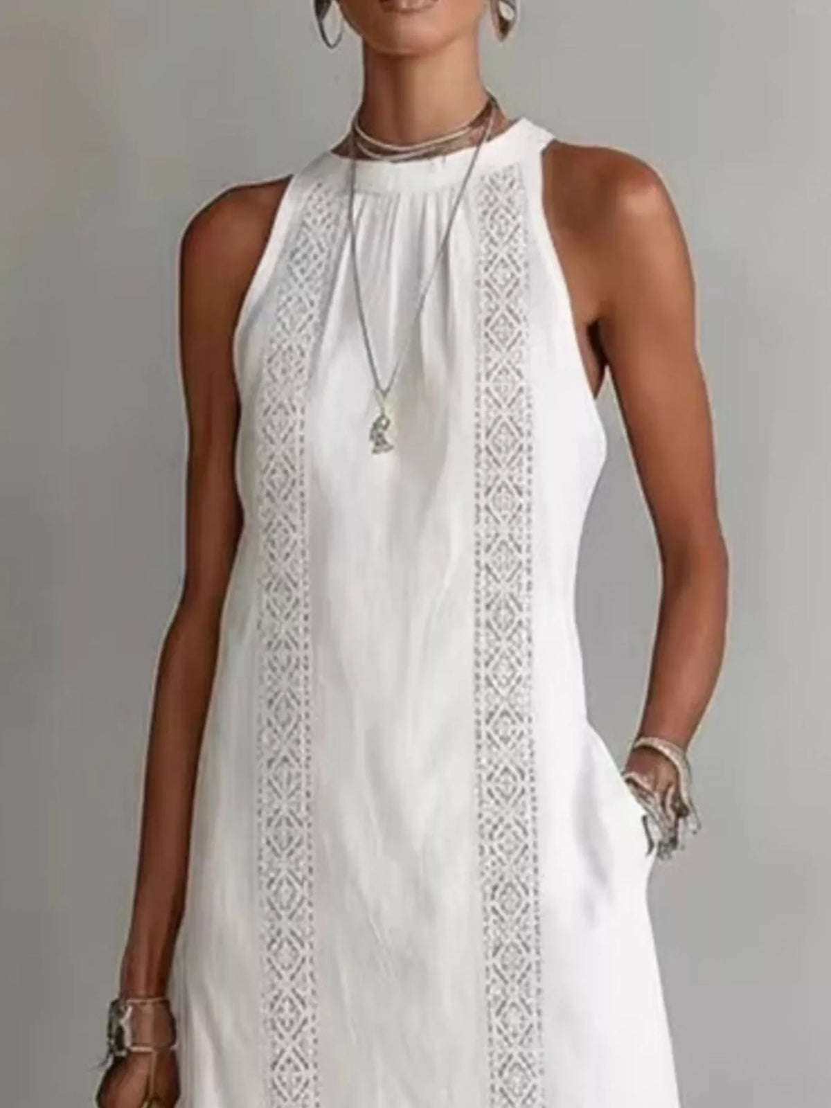 Full Size Sleeveless Lace Trim Midi Dress Plus Size - WYNFLARE