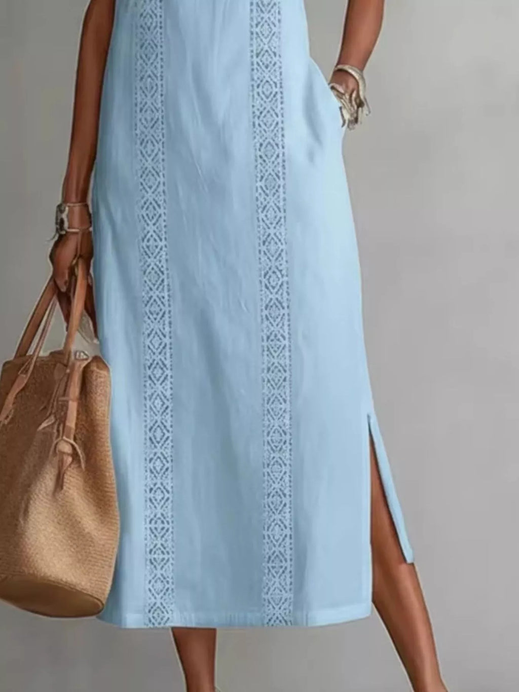 Full Size Sleeveless Lace Trim Midi Dress Plus Size - WYNFLARE