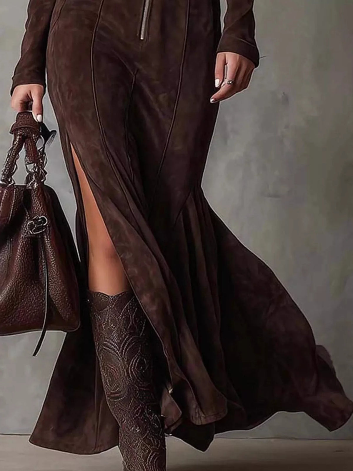 Full Size Slit Zipper Front Maxi Dress Plus Size - WYNFLARE