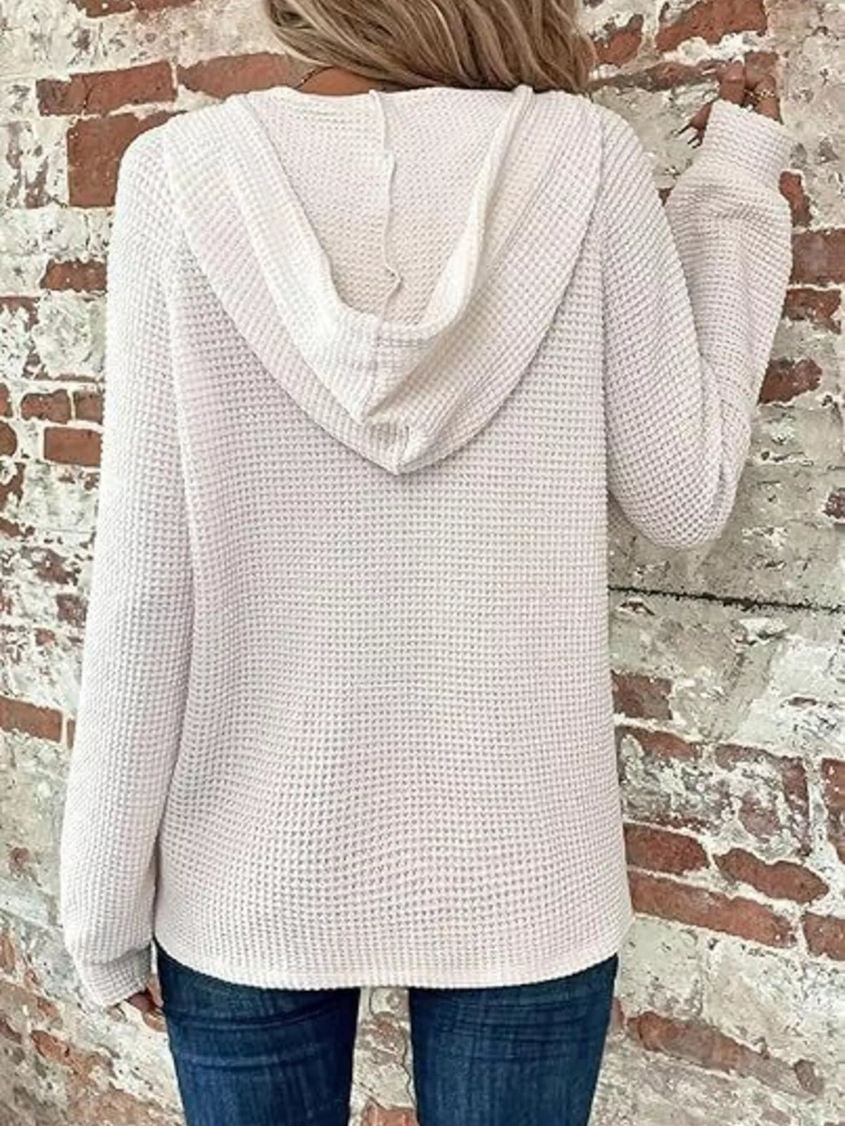 Full Size Waffle Knit Half-Button Hoodie Plus Size - WYNFLARE