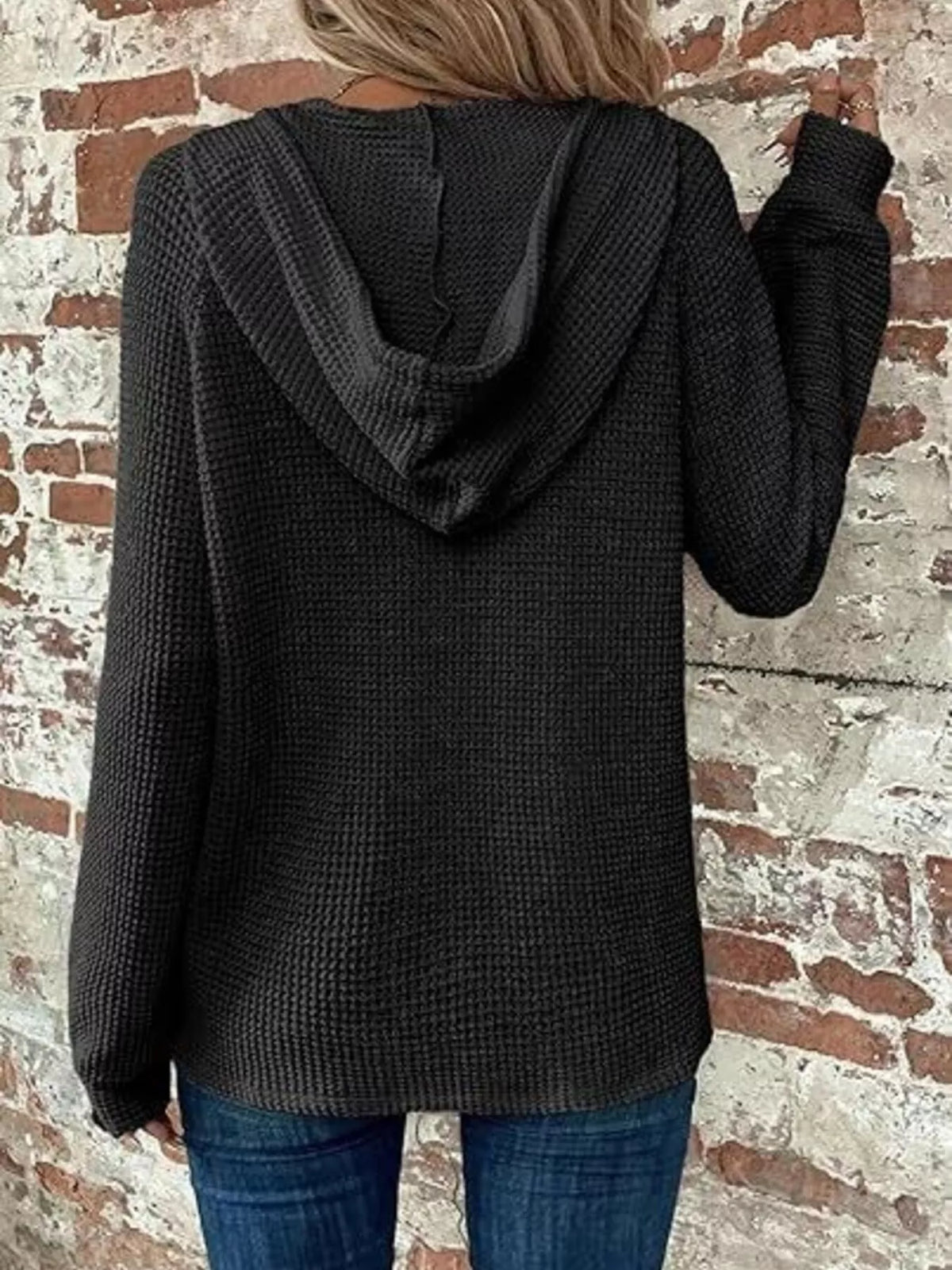 Full Size Waffle Knit Half-Button Hoodie Plus Size - WYNFLARE