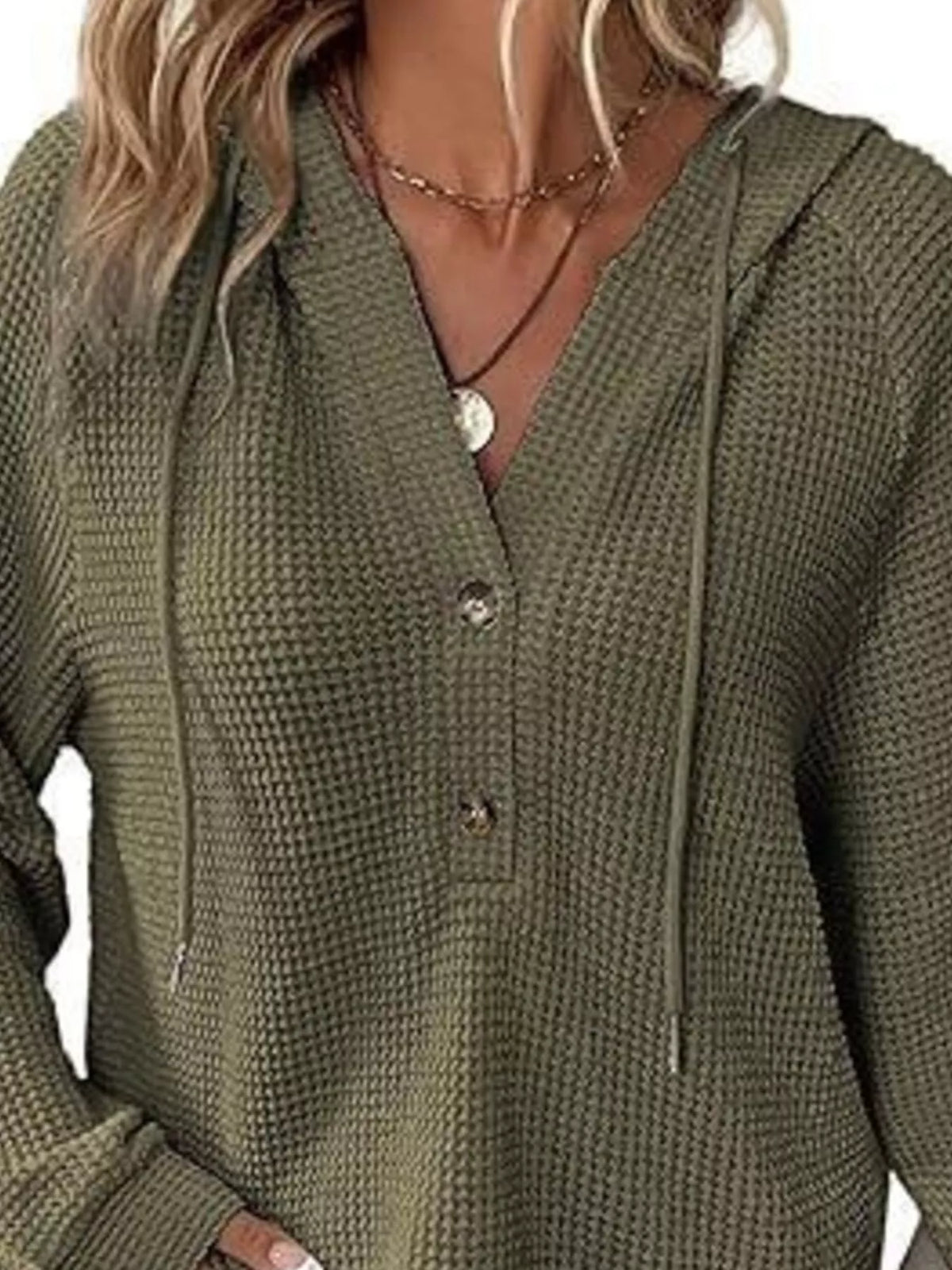Full Size Waffle Knit Half-Button Hoodie Plus Size - WYNFLARE