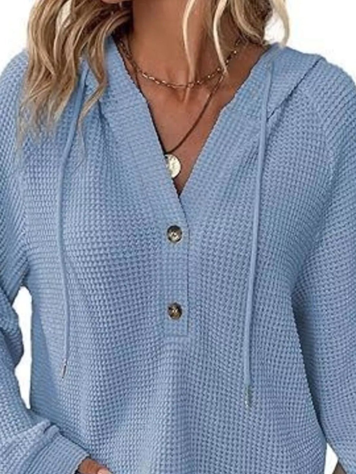 Full Size Waffle Knit Half-Button Hoodie Plus Size - WYNFLARE