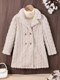 Girls Double-Breasted Textured Coat – Cozy & Stylish Kids' Outerwear - WYNFLARE