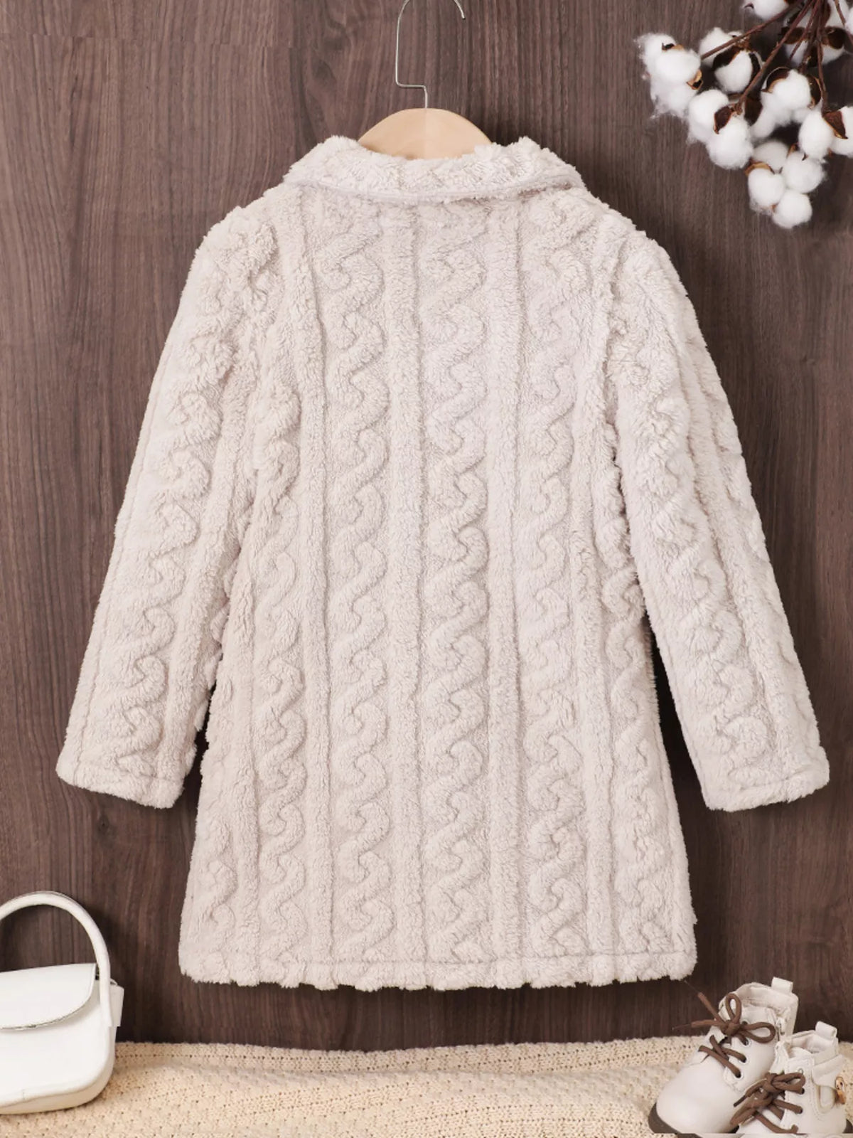 Girls Double-Breasted Textured Coat – Cozy & Stylish Kids' Outerwear - WYNFLARE