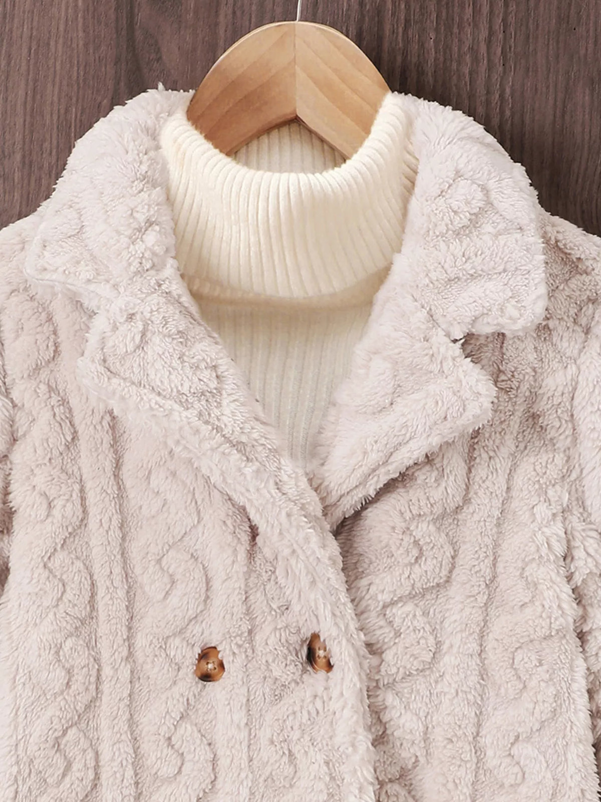 Girls Double-Breasted Textured Coat – Cozy & Stylish Kids' Outerwear - WYNFLARE