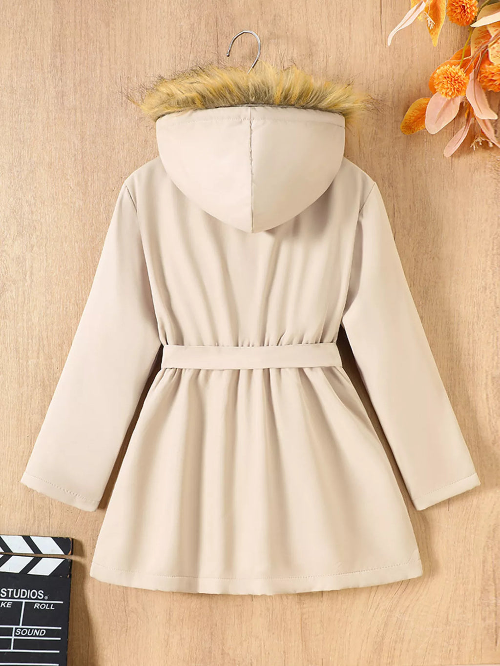 Girls Faux Fur Hooded Coat with Tie Waist – Stylish Kids' Winter Jacket - WYNFLARE