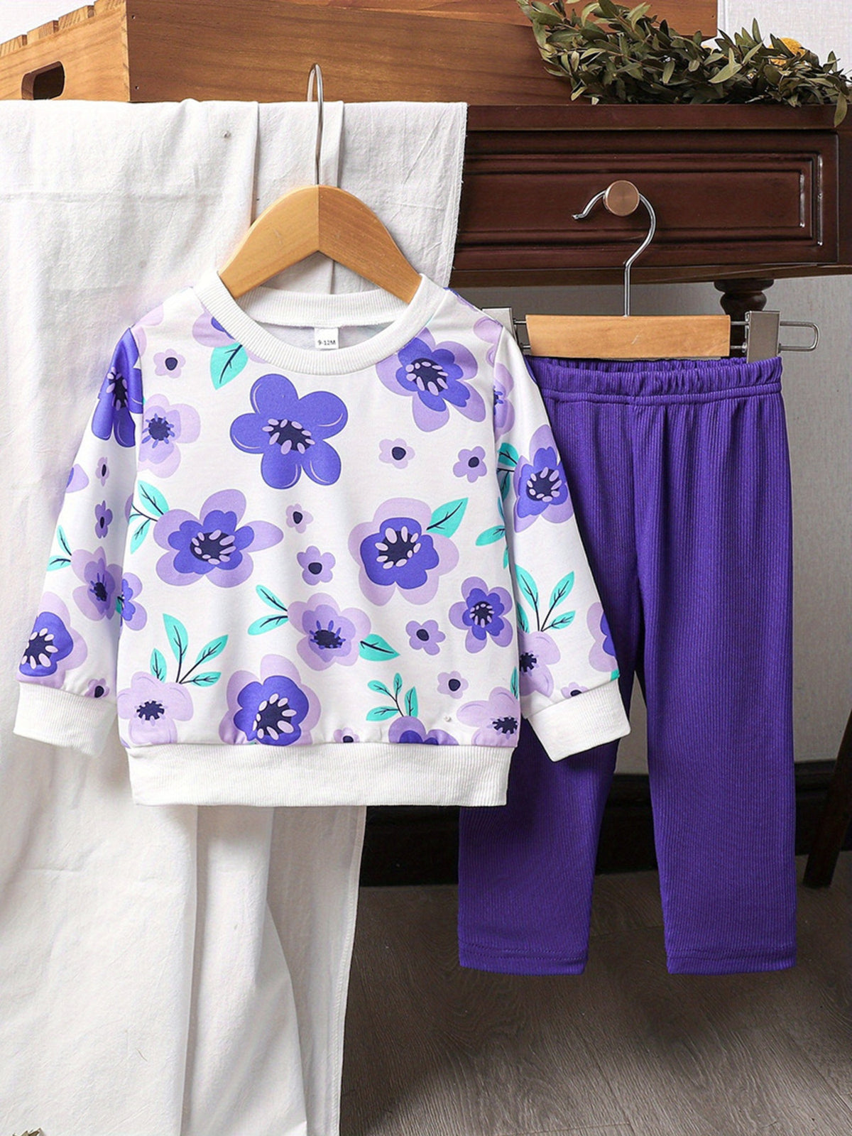 Girls Floral Matching Set – Long Sleeve Top & Pants Outfit for Kids - WYNFLARE