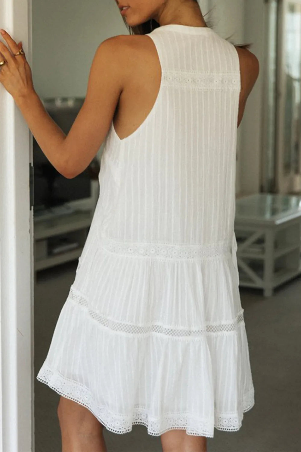 Half Button Sleeveless Mini Dress - WYNFLARE