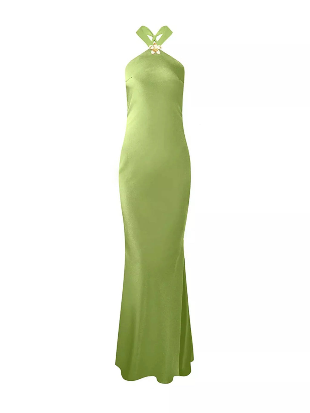 Halter Neck Satin Maxi Dress - WYNFLARE
