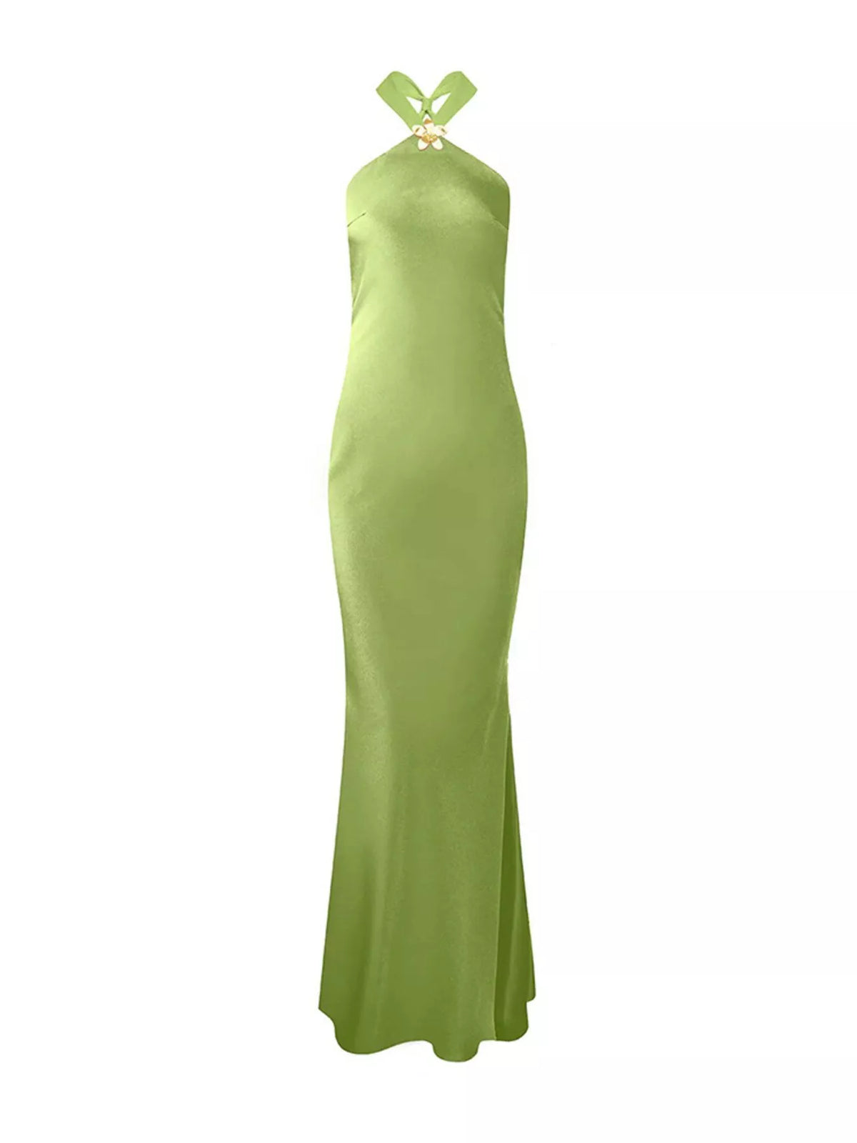 Halter Neck Satin Maxi Dress - WYNFLARE