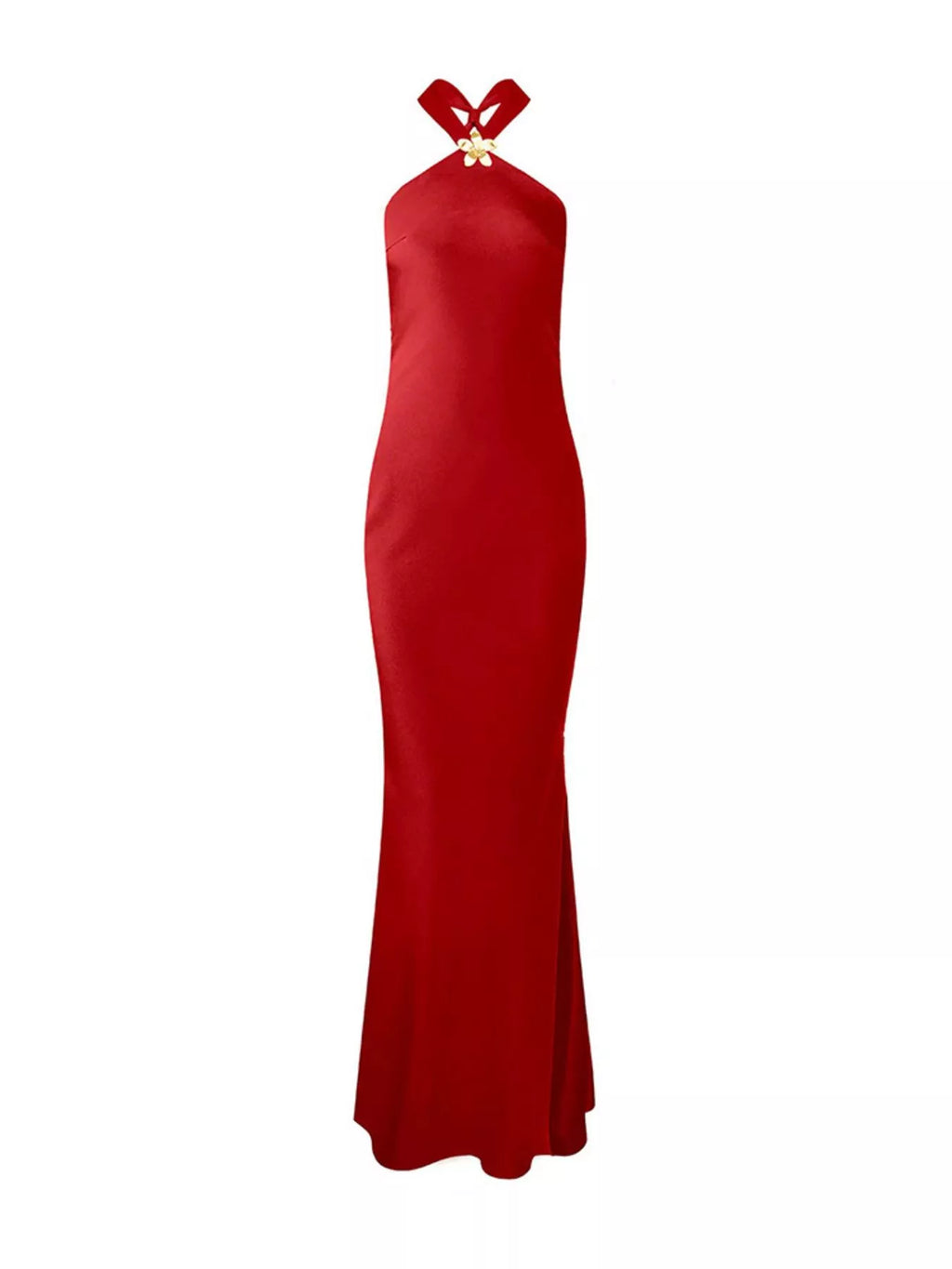 Halter Neck Satin Maxi Dress - WYNFLARE