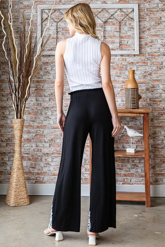 Heimish Full Size Solid Damask Casual Pants Plus Size - WYNFLARE