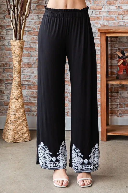 Heimish Full Size Solid Damask Casual Pants Plus Size - WYNFLARE