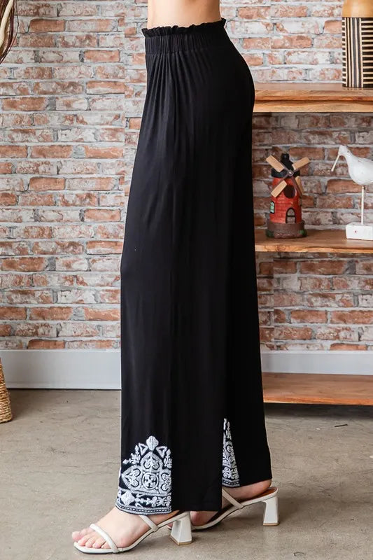 Heimish Full Size Solid Damask Casual Pants Plus Size - WYNFLARE