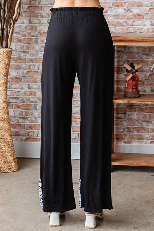 Heimish Full Size Solid Damask Casual Pants Plus Size - WYNFLARE