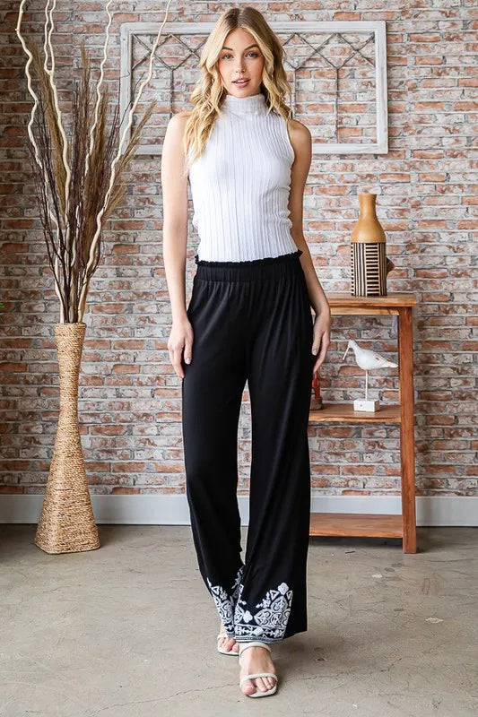 Heimish Full Size Solid Damask Casual Pants Plus Size - WYNFLARE