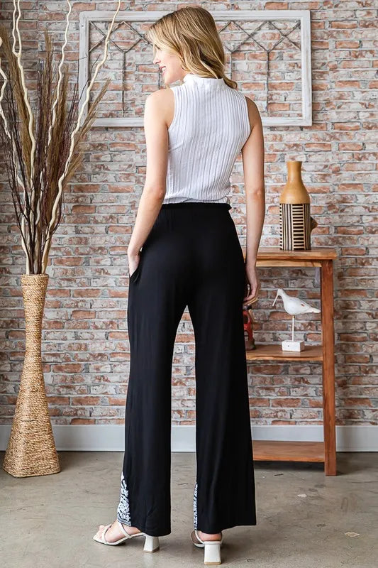 Heimish Full Size Solid Damask Casual Pants Plus Size - WYNFLARE