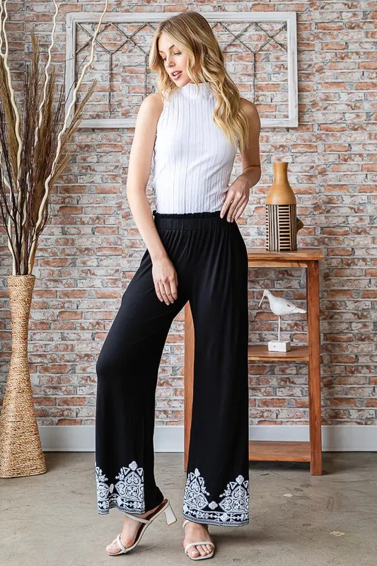 Heimish Full Size Solid Damask Casual Pants Plus Size - WYNFLARE