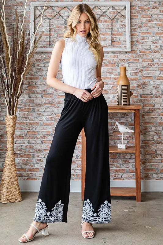 Heimish Full Size Solid Damask Casual Pants Plus Size - WYNFLARE