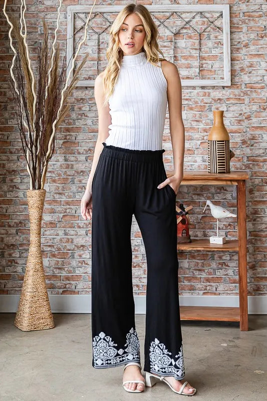 Heimish Full Size Solid Damask Casual Pants Plus Size - WYNFLARE