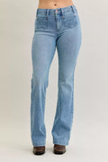 Judy Blue Full Size Mid Rise Bootcut Jeans with Contrast Wash & Front Patch Pockets Plus Size - WYNFLARE