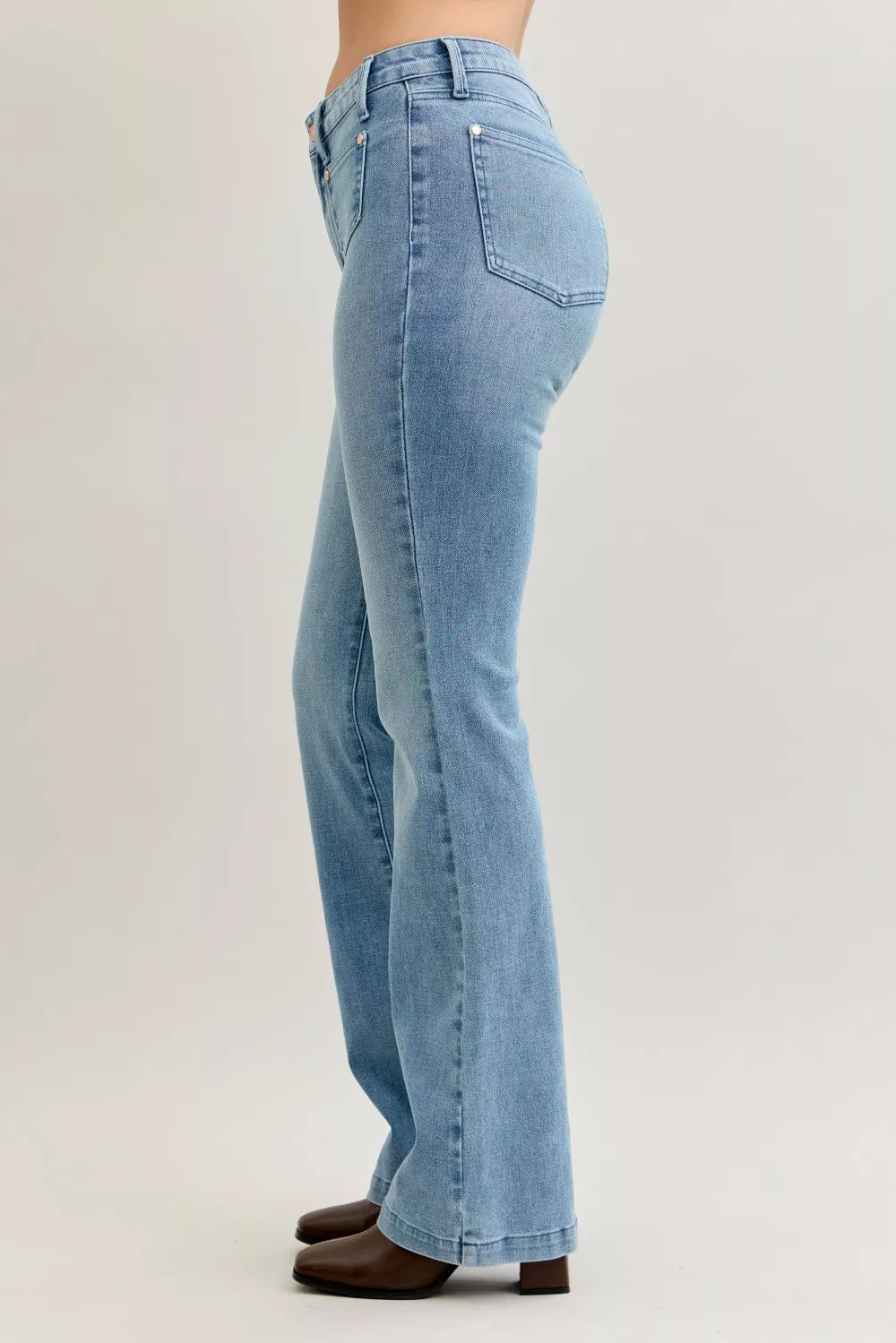 Judy Blue Full Size Mid Rise Bootcut Jeans with Contrast Wash & Front Patch Pockets Plus Size - WYNFLARE