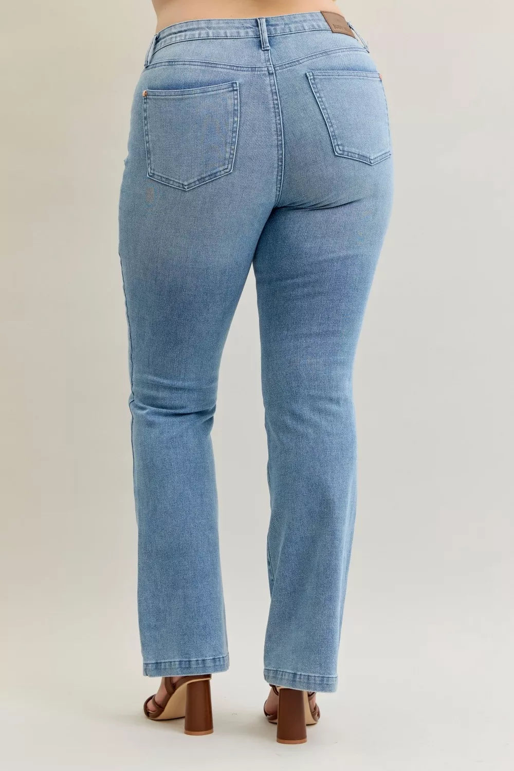 Judy Blue Full Size Mid Rise Bootcut Jeans with Contrast Wash & Front Patch Pockets Plus Size - WYNFLARE