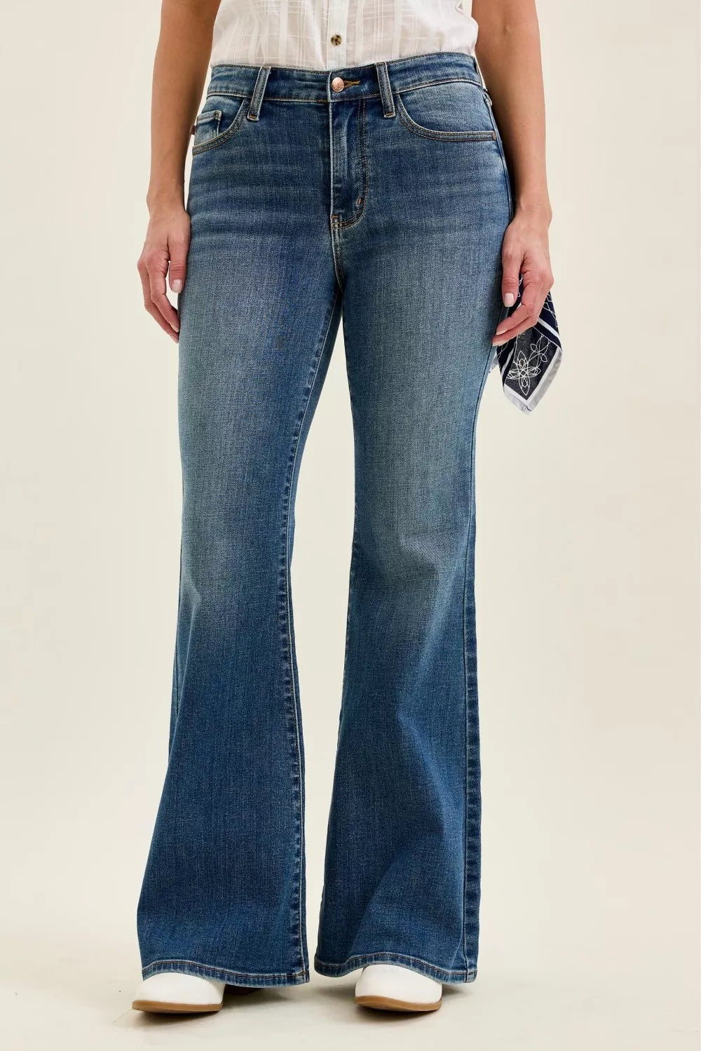Judy Blue Mid Rise Jaqueline Flare with Triple Needle Back Pkts and Bandana Loop - WYNFLARE
