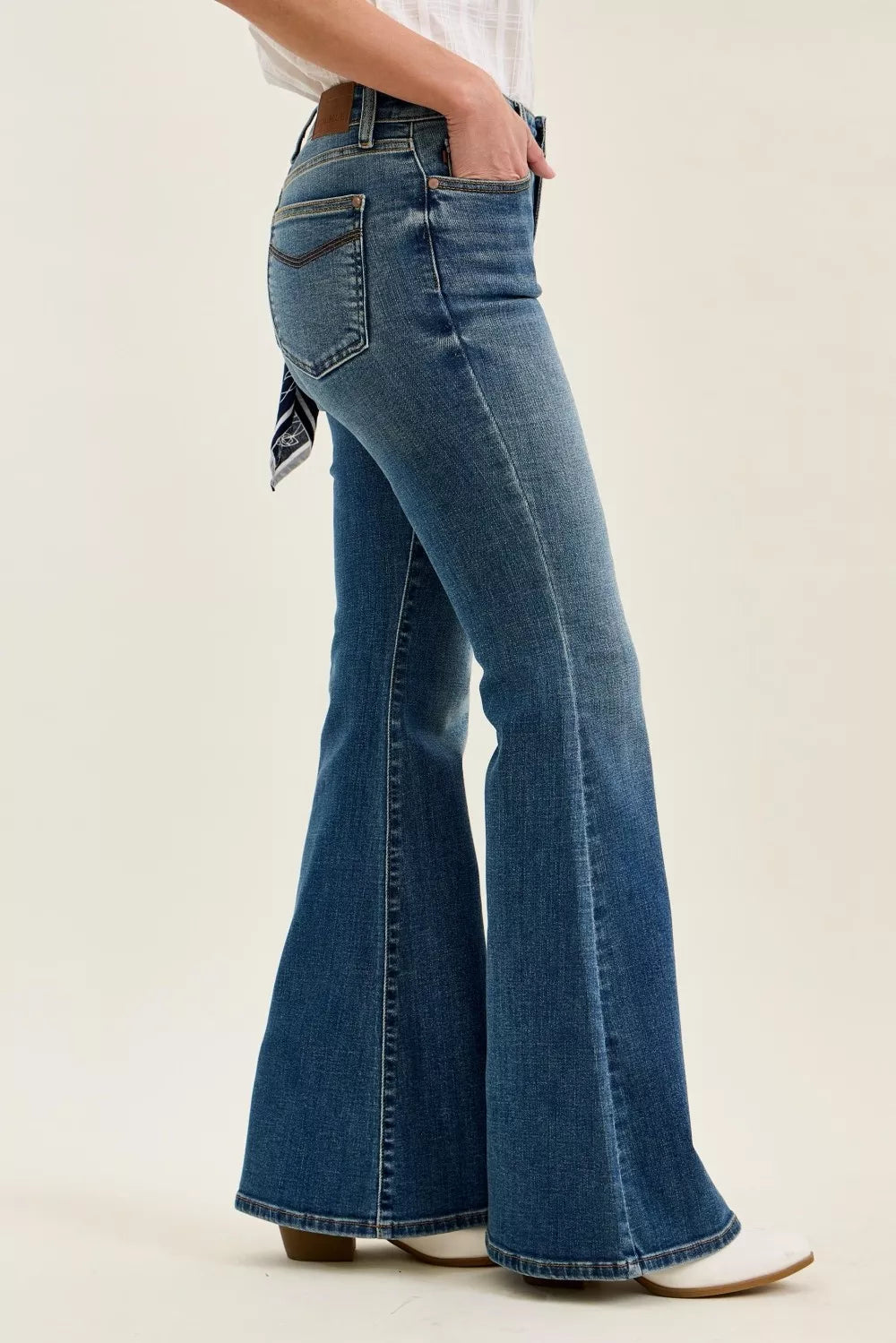Judy Blue Mid Rise Jaqueline Flare with Triple Needle Back Pkts and Bandana Loop - WYNFLARE