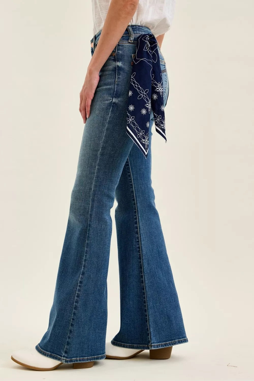 Judy Blue Mid Rise Jaqueline Flare with Triple Needle Back Pkts and Bandana Loop - WYNFLARE