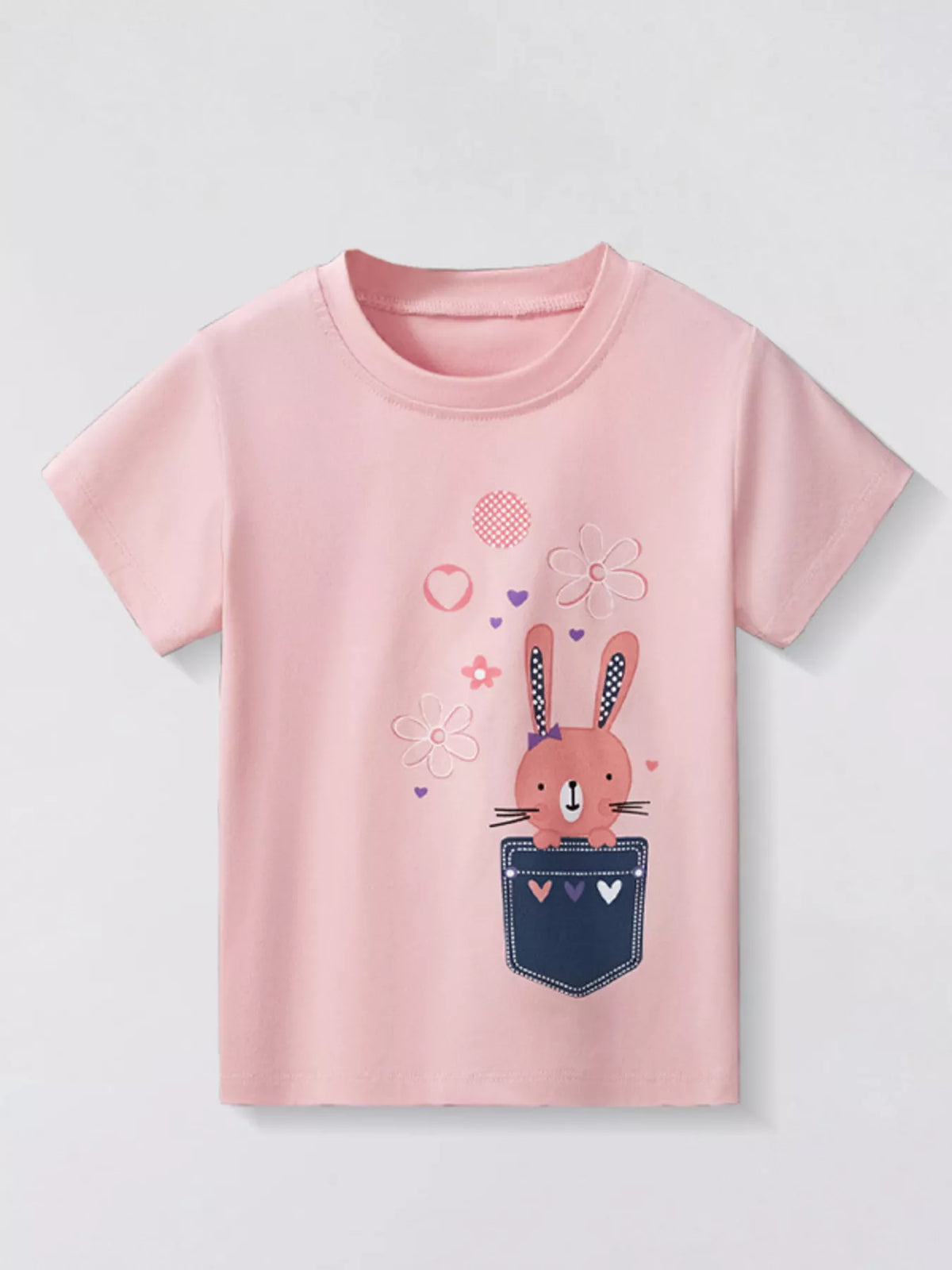 Kids Bunny Round Neck T-Shirt – Cute Graphic Tee for Girls & Boys - WYNFLARE