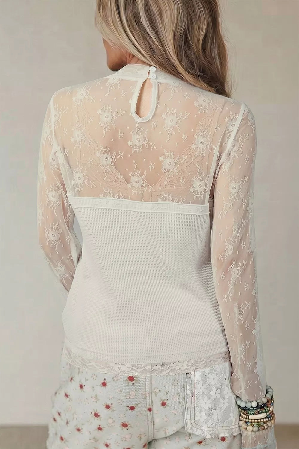 Lace Mesh Long Sleeve Top - WYNFLARE