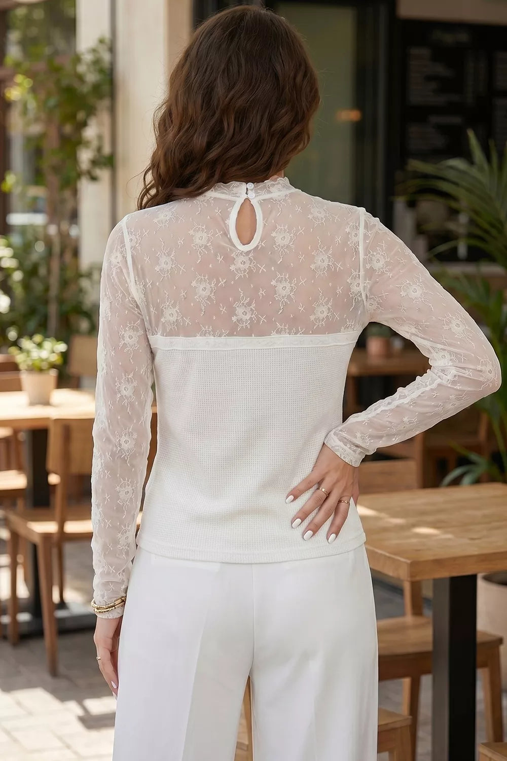 Lace Mesh Long Sleeve Top - WYNFLARE