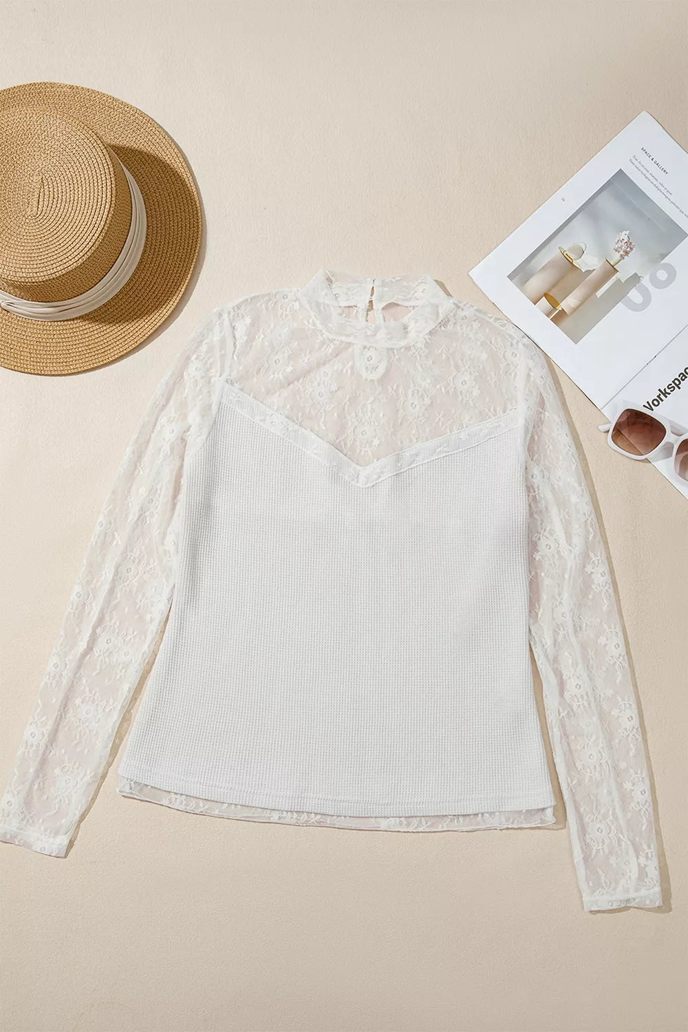 Lace Mesh Long Sleeve Top - WYNFLARE