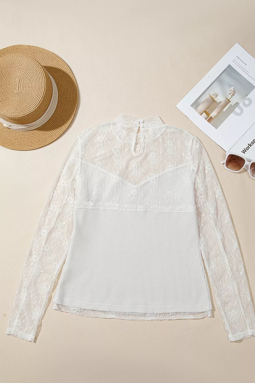 Lace Mesh Long Sleeve Top - WYNFLARE