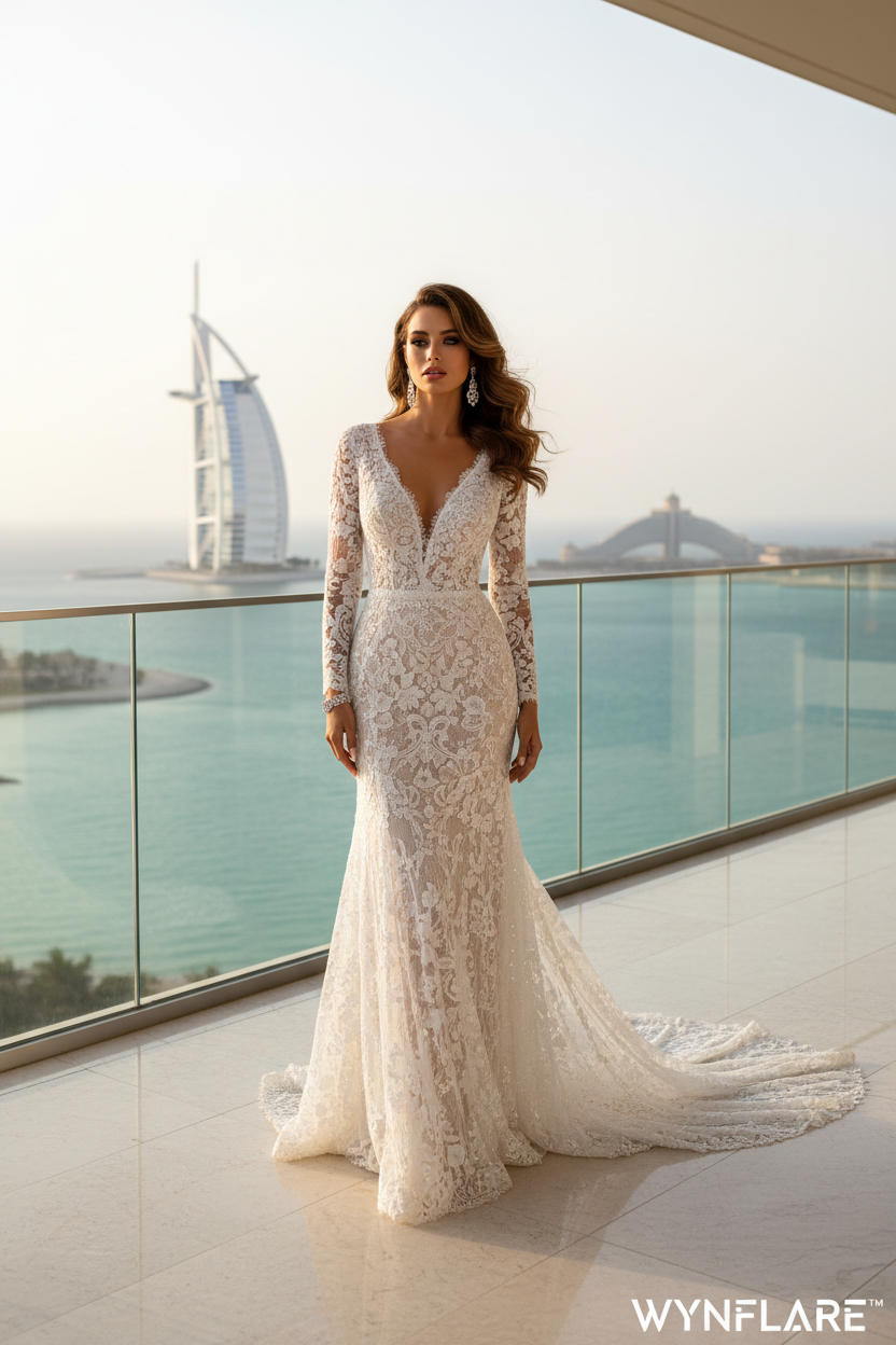 Lace V-Neck Ruffle Dress - WYNFLARE