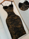 Leopard Print Lace Trim Bodycon Midi Dress - WYNFLARE