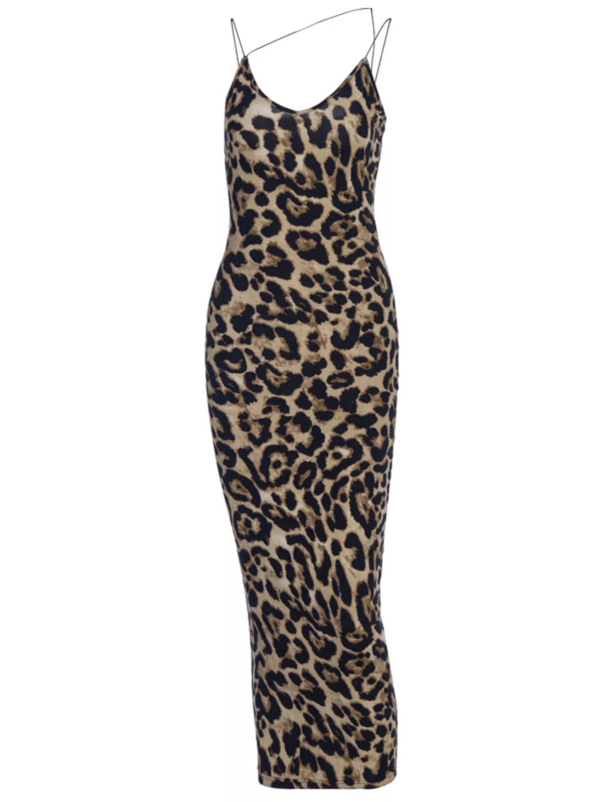 Leopard Print Spaghetti Strap Midi Dress - WYNFLARE
