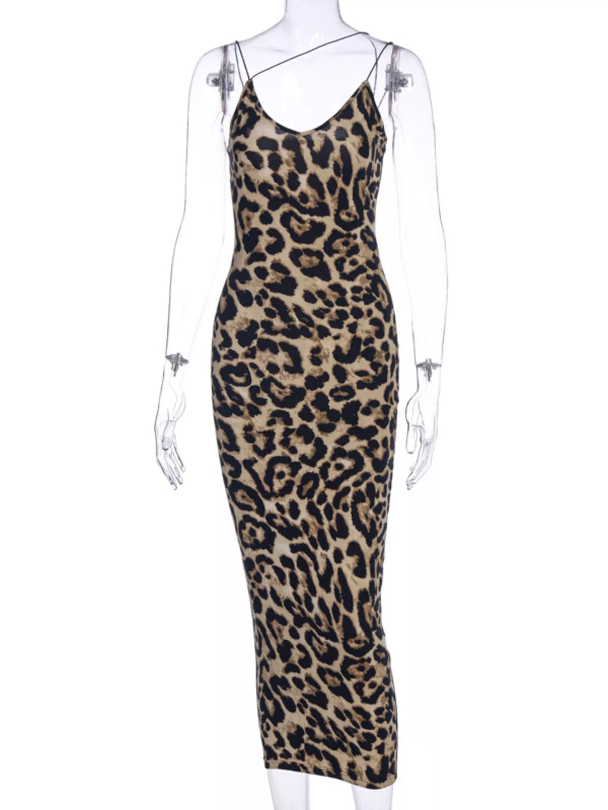 Leopard Print Spaghetti Strap Midi Dress - WYNFLARE