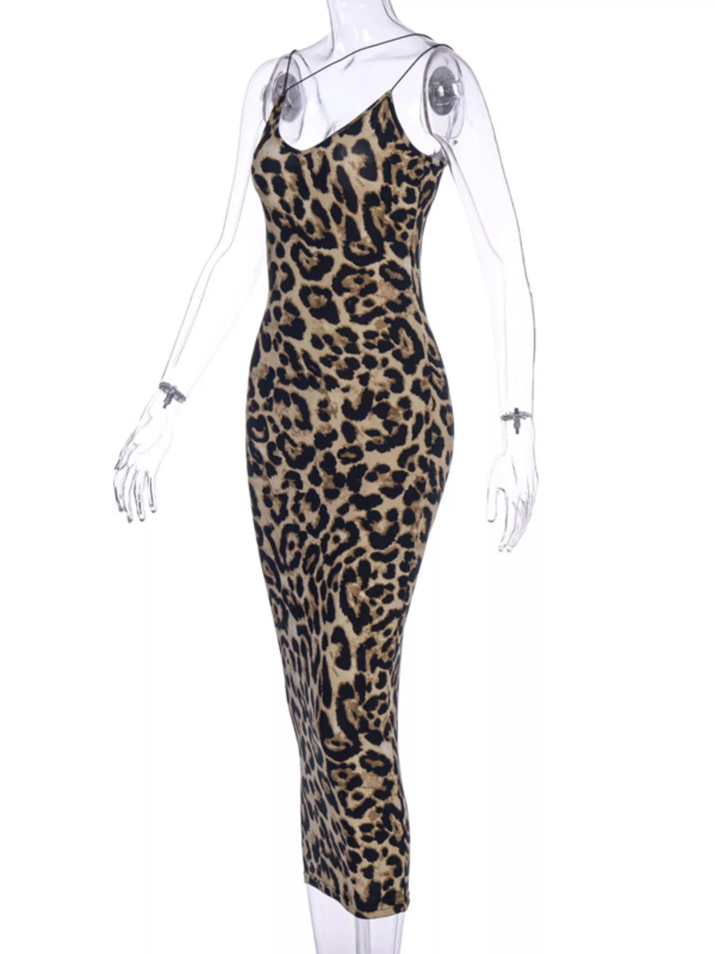 Leopard Print Spaghetti Strap Midi Dress - WYNFLARE