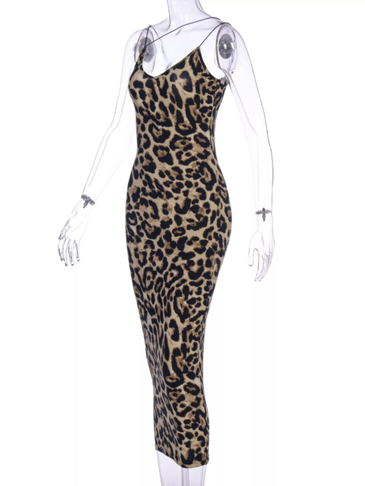 Leopard Print Spaghetti Strap Midi Dress - WYNFLARE