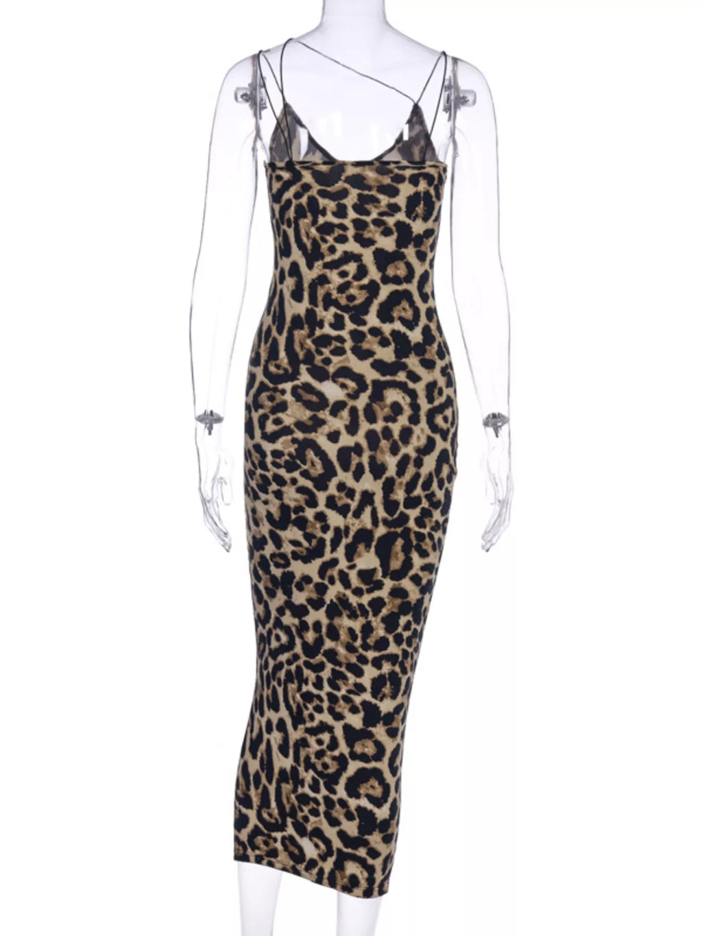 Leopard Print Spaghetti Strap Midi Dress - WYNFLARE