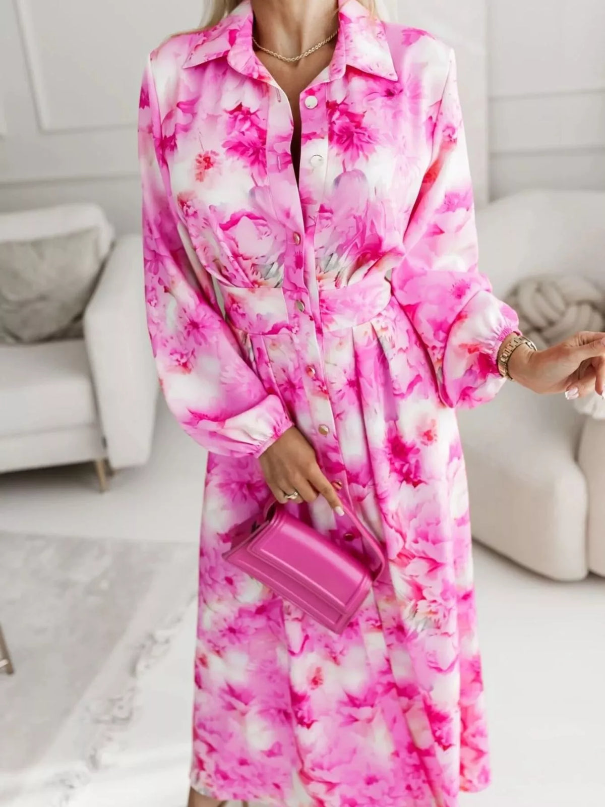 Long Sleeve Maxi Shirt Dress - WYNFLARE