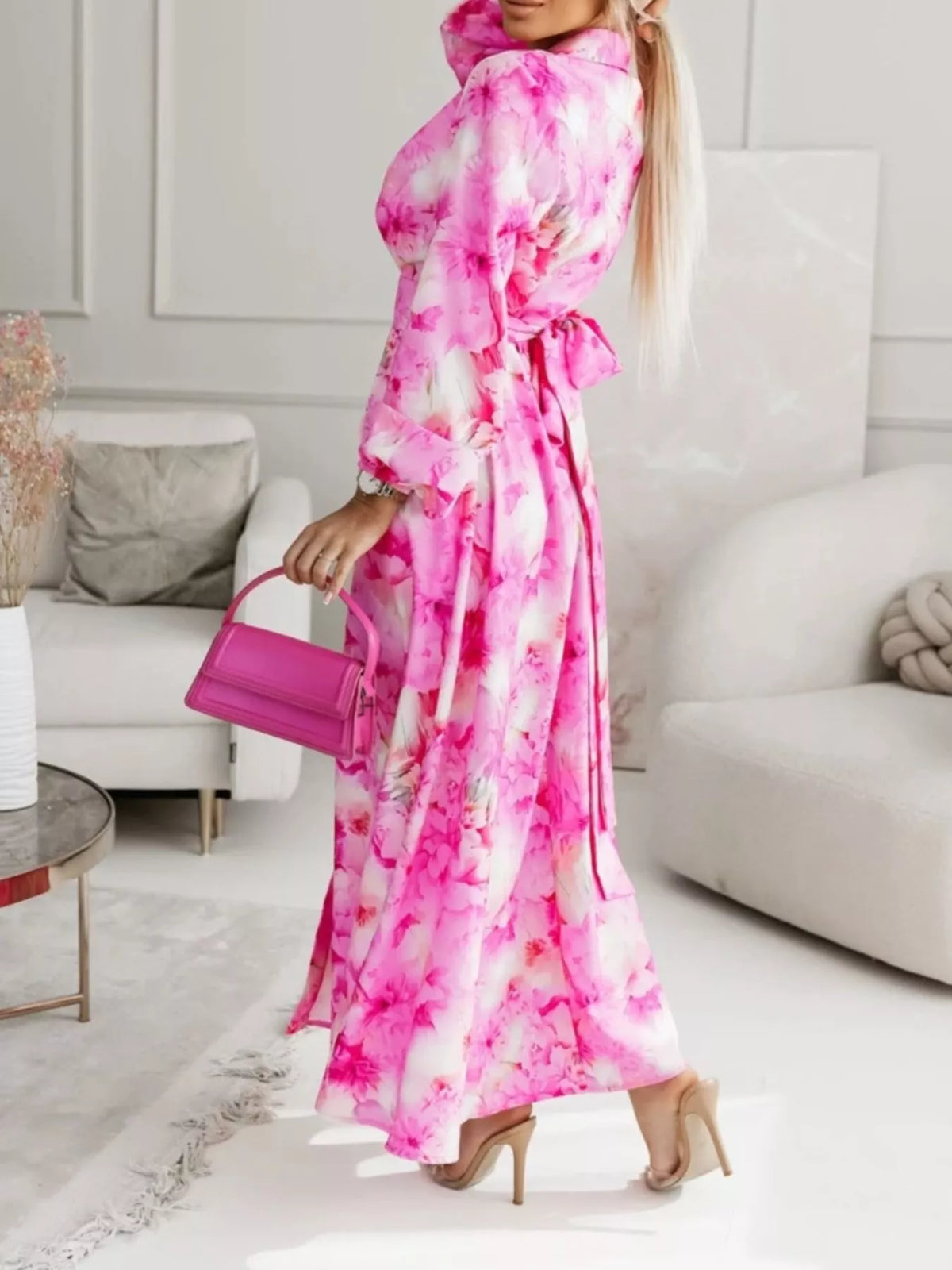Long Sleeve Maxi Shirt Dress - WYNFLARE