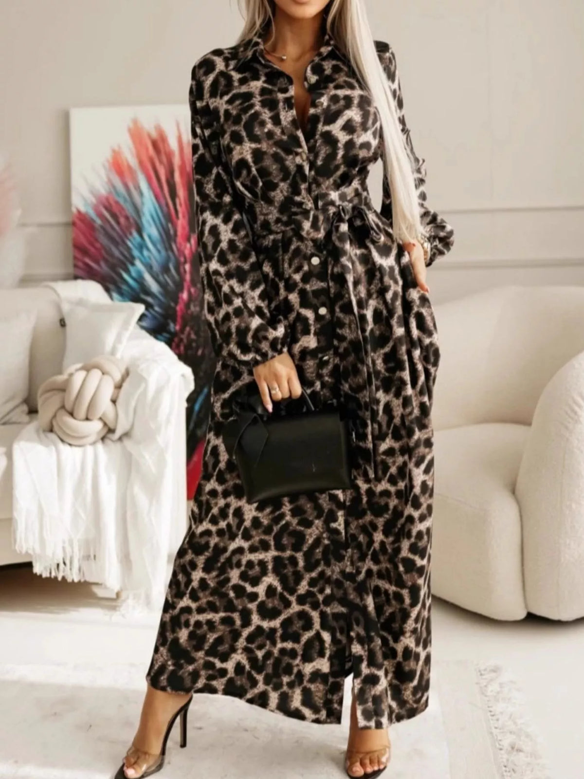 Long Sleeve Maxi Shirt Dress - WYNFLARE