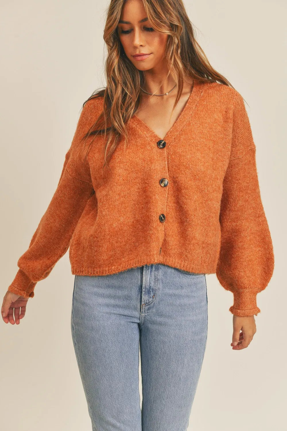 MABLE Long Sleeve Button Down Sweater Cardigan - WYNFLARE